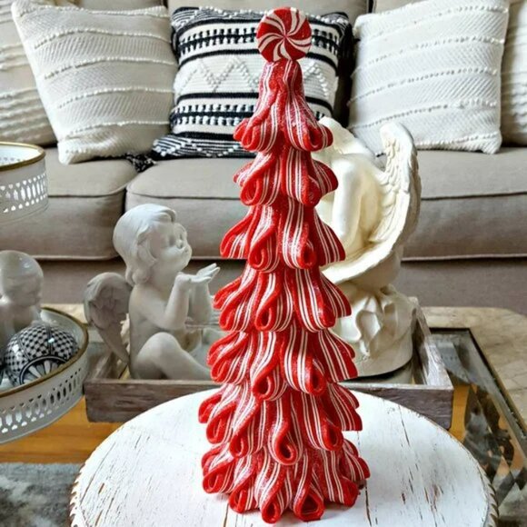 SHABBY Chic RIBBON Candy PEPPERMINT TREE DECOR - Picture 1 of 4